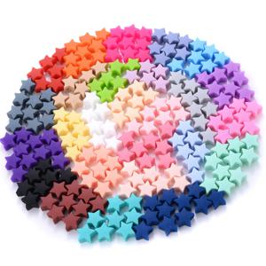 14mm 50 개/몫 실리콘 구슬 다섯개 별 모양 아기 Teether 씹는 젖꼭지 클립 체인 Accessoies Silico Beads BPA 무료