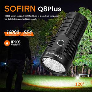 Sofirn Q8 Plus 슈퍼 강력한 LED 손전등 16000lm USB C 충전식 21700 Anduril 2.0 토치 XHP50B 역방향 충전