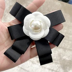 여성용 진주 동백 나비 넥타이 브로치, 소녀 여성용 패션 우아한 프랑스 꽃 코르지 칼라 꽃 셔츠 핀, 여성용 선물