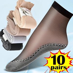 1/10Pairs 여성용 미끄럼 방지 면 양말 얇은 양말 캐주얼 미끄럼 방지 바닥 스플 라이스 봄-가을 투명한 여성용 통기성 양말
