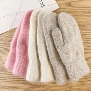 1 쌍 더블 레이어 토끼 머리 장갑 여성 겨울 한국어 버전 솔리드 컬러 모든 손가락 겨울 여성 장갑 소녀 장갑