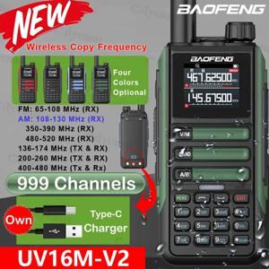 바오펑 UV16M V2 무전기 AM FM 양방향 라디오 풀밴드 LCD 999채널 주파수 복사 VHF UHF NOAA 노이즈 감소 타입-C 업그레이드