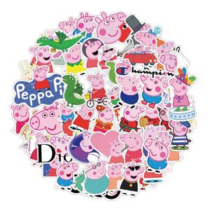 51Pcs Peppa 돼지 스티커 조지 만화 캐릭터 패턴 장식 플랫 워터 컵 방수 스티커 어린이 장난감 선물