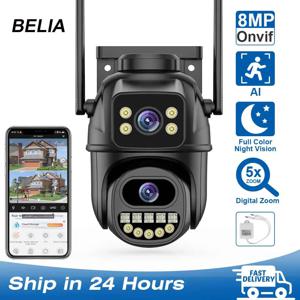 4K 8MP WiFi 감시 카메라, 듀얼 렌즈, 4X 디지털 줌, AI 인간 감지, ONVIF, 실외 보안 PTZ IP 카메라