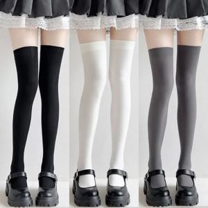 여성용 섹시한 단색 블랙 화이트 허벅지 높이 양말, 귀여운 로리타 스타일, 달콤한 얇은 레깅스, 벨벳 부드러운 피부 친화적 스타킹