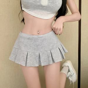 Lucyever 여성용 Y2K 미니 스커트, 섹시한 로우 웨이스트, 울트라 숏 플리츠 스커트, 핫 솔리드 반바지, A라인 스커트, 여름