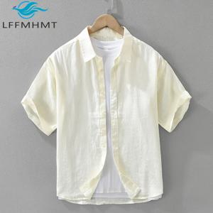 8173 100% 리넨 좋은 품질 솔리드 컬러 남성용 단순 기본 셔츠 여름 패션 블랙 화이트 스마트 캐주얼 슬림 피트 데일리 탑스