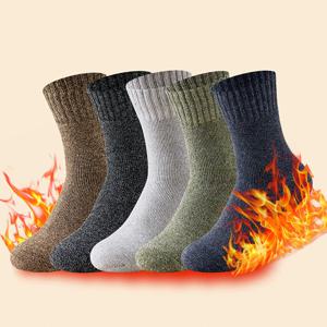 5 쌍 남성용 겨울 따뜻한 양말 남성용 야외용 긴 양말 방한 방풍 눈 양말 남성용 두꺼운 바닥 양말 타월 양말