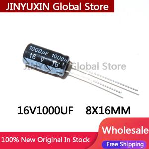 10-50PCS 신제품 100% 품질 보증 16V1000UF 8x16MM 1000uf 16v 8*16mm 1000μF 16v 직접 삽입 알루미늄 전해 커패시터