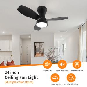 작은 모던 LED 천장 선풍기, DC 모터, 리모컨 조광 펜던트 조명 거실, 침실, 식당용, 전기 선풍기