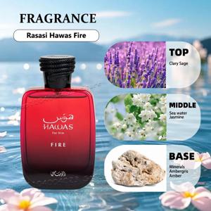 100ML 라사시 하와스 파이어 EDP 스프레이, 남성용 오래 지속되는 아라비안 향수, 불 같은 향기의 중동 브랜드 향수