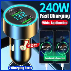 240W/120W 차량용 충전기 아이폰용 고속 충전 2 USB 포트 어댑터 디지털 디스플레이가 있는 삼성 샤오미 퀵 충전 충전기