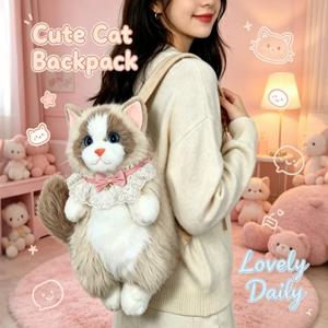 초현실적인 시뮬레이션 인형 고양이 백팩 봉제인형 만화 고양이 스쿨백 여행용 수납 귀여운 동물 가방 로리타 만화