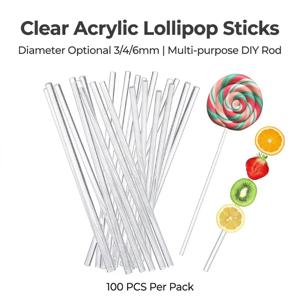 고투명 아크릴 막대, 3/4/6mm 투명 PMMA 공예 스틱 100개, DIY 롤리팝, 초콜릿 디스플레이, 클레이 모델, 비즈 공예용