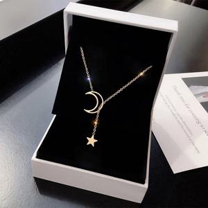 새로운 간단한 문 스타 펜던트 초커 목걸이 여성을위한 간단한 골드 컬러 합금 매력 체인 Collares 목걸이 파티 쥬얼리