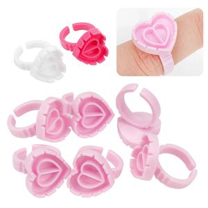 100 Pcs 일회용 속눈썹 접착제 링 홀더 컵 하트 모양의 플라스틱 문신 안료 홀더 팔레트 눈 속눈썹 확장 메이크업 도구