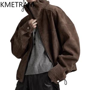 KMETRAM 100% 천연 양가죽 리버스 스웨이드 진짜 가죽 재킷 올드 머니 스타일 짧은 여성 의류 2025 가을 코트