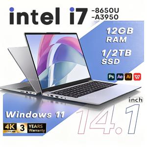 14.1인치 노트북 컴퓨터 PC 인텔 코어 i7 8650U 아톰 3950 울트라 슬림 노트북 12GB 램 1TB 2TB SSD 사무용 학습용 윈도우 11 1920*1080