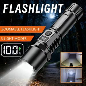 10000LM 고출력 LED 손전등 장거리 USB C 충전식 손전등 전원 표시 줌 랜턴 야외 캠핑용 토치