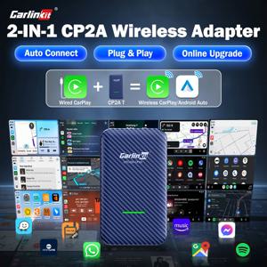 CarlinKit 2-In-1 무선 안드로이드 오토 카플레이 어댑터 온라인 업그레이드 2.4G&5Ghz WiFi 블루투스 자동 연결 전화 플러그 앤 플레이
