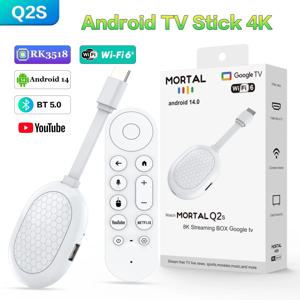 새로운 스마트 TV 스틱 Q2S 안드로이드 14 지원 울트라 HD BT5.0 듀얼 2.4/5G 스트리밍 미디어 플레이어 BT 5.0 비디오 디코딩 TV 박스