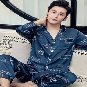 Jieyang 남성 잠옷 긴팔 얇은 얼음 실크 에어컨 룸 홈 의류 세트 봄 가을 청소년 경량 잠옷