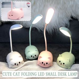 USB 야간 조명 접이식 귀여운 고양이 모양 학생 학습등 충전식 400mAh 조절 가능한 구즈넥 어린이 선물 (침실/사무실용)