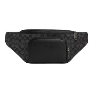 COACH RACER 스무스 카프스킨과 코팅 캔버스 소재의 패니 팩, 남성용 대형, 차콜 그레이