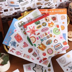 모멘트 페이퍼 스크랩북킹 스티커북 50가지 동물, 식물, 과일 패턴, DIY 공예 플래너용 미적 소재