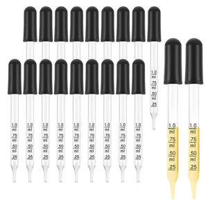 검정 고무 헤드가 있는 두꺼운 유리 에센셜 오일 드로퍼 - 실험실 및 DIY에 적합한 직선형 팁 드로퍼