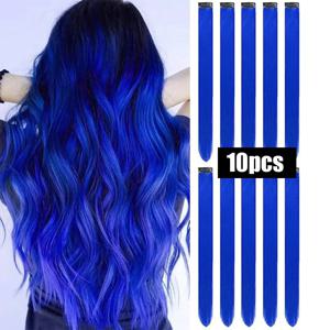 10 PCS 컬러 헤어 익스텐션 스트레이트 헤어 피스 멀티 컬러 파티 하이라이트 클립 여성용 합성 소녀 코스프레 선물