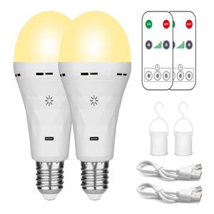 USB LED 전구, E27 충전식 전구, 타이머 기능이 있는 비상용 전구, 벽걸이 무선 조명용 조광 가능 전구, (2개입)