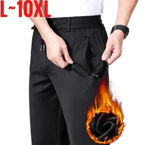큰 사이즈 10XL 겨울 바지 남성 양털 안감 탄성 허리 스트레치 바지 남성 두꺼운 따뜻한 스트레이트 비즈니스 작업복 플러스 대형