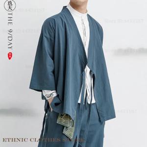 대형 4XL 5XL 일본 기모노 카디건 바지 중국 스타일 코튼 린넨 하오리 유카타 streetwear 전통 사무라이 의상