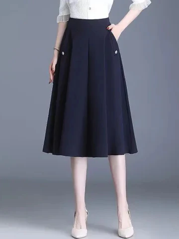 A-라인 미디 우산 스커트 신축성 있는 허리 플러스 사이즈 여성 여름 새로운 스타일 슬리밍 풀 스커트 한국 스타일 캐주얼웨어