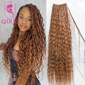 색상 # 30 Boho Box Braids 곱슬 끝이 있는 크로셰 인간의 머리카락 인간의 머리카락 컬이 있는 사전 루프 크로셰 뜨개질 머리띠 24인치