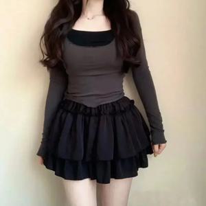 여름 미니 플리츠 a 라인 스커트 사랑스러운 Flirty 하이 웨이스트 프릴 패치 워크 로리타 볼 가운 Y2K 한국어 스위트 여성 의류