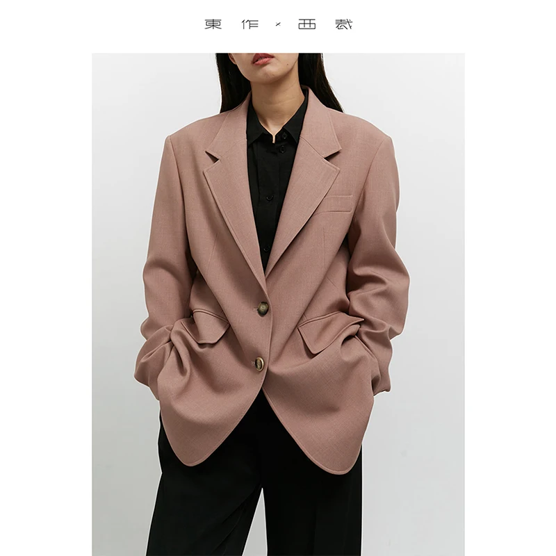 더 얼티밋 스토어 히트~ 여성용 미디엄 길이 오버사이즈 블레이저, 어깨 패드가 있는 쁘띠 체형용, 캐주얼 수트 재킷