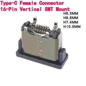 10개 USB 2.0 타입-C 암 커넥터 16핀 수직 SMT 마운트 5.5/6.4/6.5/6.8mm 높이 SMT 온보드 전원 공급 PD 충전