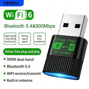 KEBIDU AX900 USB WiFi 6 블루투스 5.4 어댑터 듀얼 밴드 2.4G 및 5GHz USB 네트워크 무선 WiFi 수신기 드라이버 무료 Win 10/11용 ,AX900 USB WiFi 6 Bluetooth 5.4 Adapter Dual Band 2.4G&5GHz USB Network Wireless WiFi Receiver Driver Free For Win 10/11