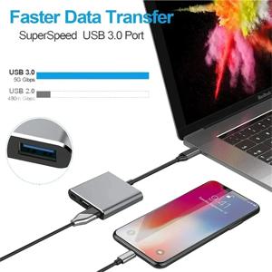 타입-C 3-in-1 허브 PD 변환 케이블, 4K 어댑터 스플리터, 데이터 전송용 휴대용 USB C 도킹 스테이션