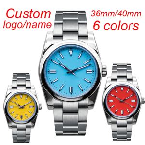 36mm/40mm 남성용 시계 무지 다이얼 NH35 오토매틱 기계식 남성 시계 사파이어 글래스 야광 방수 손목시계