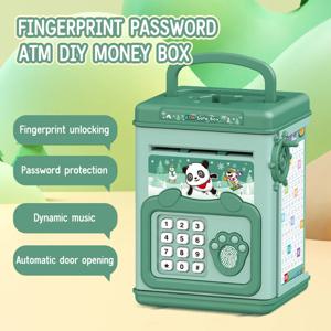 지문 암호가 있는 귀여운 ATM 기계 손잡이가 있는 금고 지문 디지털이 있는 ATM 음악 동전 상자 은행