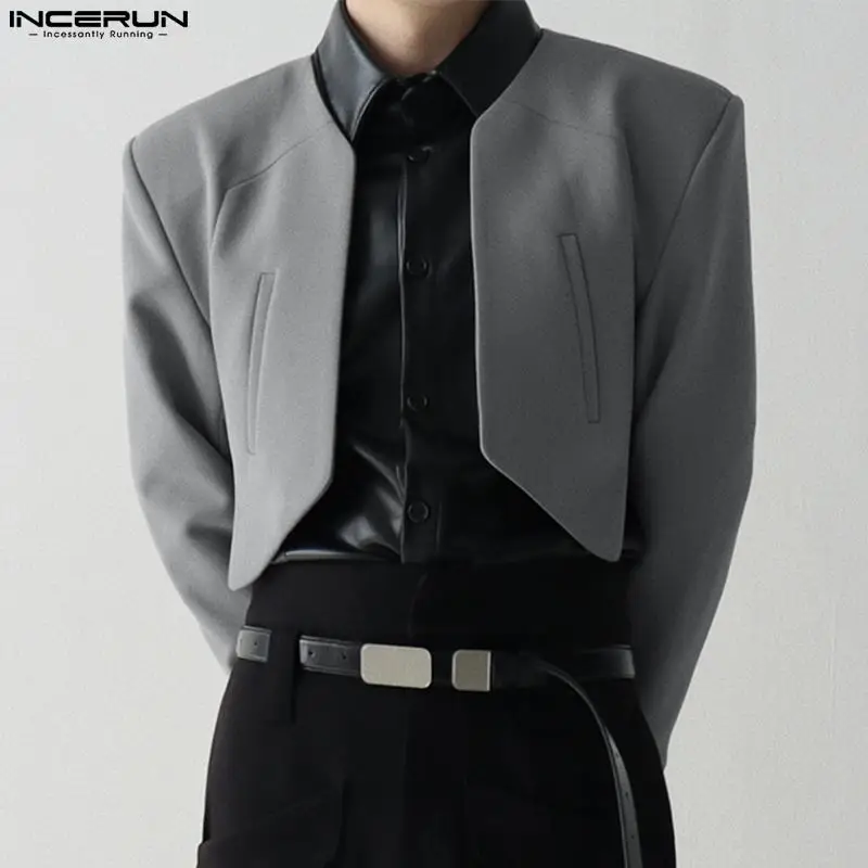 INCERUN 남성 블레이저 솔리드 컬러 오픈 스티치 긴 소매 불규칙한 얇은 정장 남성 2024 streetwear 패션 캐주얼 자르기 코트 S-5XL