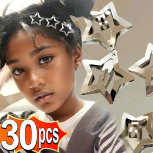 50/30개 실버 스타 헤어 클립 소녀용 필리그리 스타 메탈 스냅 클립 여성용 심플 BB 헤어핀 바레트 헤어 액세서리