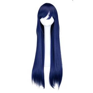 QQXCAIW 긴 직선 코스프레 네이비 혼합 블루 80 Cm 합성 머리 가발