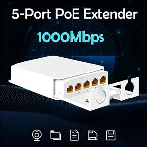 5포트 방수 PoE 연장기 4포트 리피터 100/1000Mbps 실외 네트워크 IP55 VLAN 44-57V PoE IP 카메라 무선 AP용