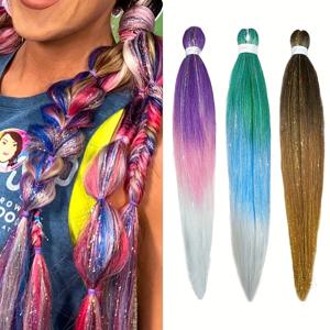 EZ Braids 합성 옹 브르 브레이드 헤어 Tinsels 추가 26 인치 Pre Stretched Colored Braids 여성용 레인보우 헤어 피스 소녀 Diy