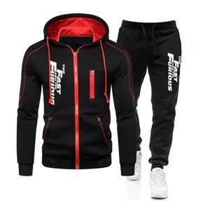 가을 겨울 인기 남성 Tracksuit 지퍼 후드 자켓 + 러닝 바지 2 피스 세트 빠르고 격렬한 인쇄 캐주얼 코트 의류