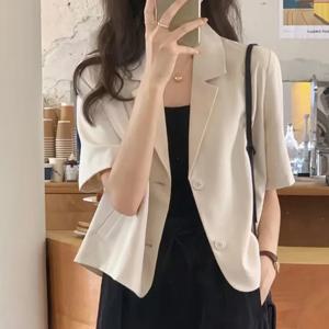 여성용 클래식 블레이저, 심플한 레저, 한국 스타일, 싱글 브레스티드, 약간 신축성, 편안한 단색 상의, 여름